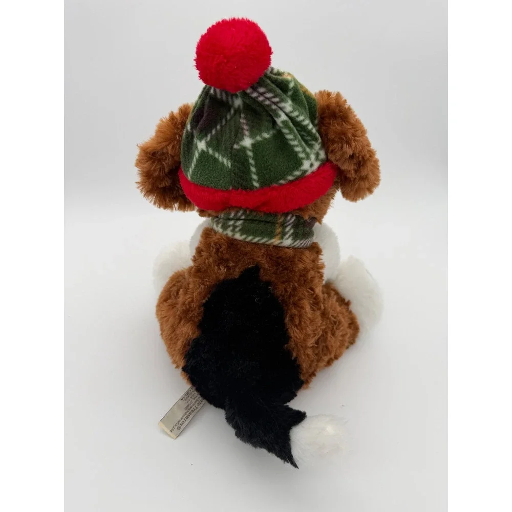GT Gentle Treasures Holiday Plush Puppy Dog Green Plaid Hat Scarf Stuffed Animal